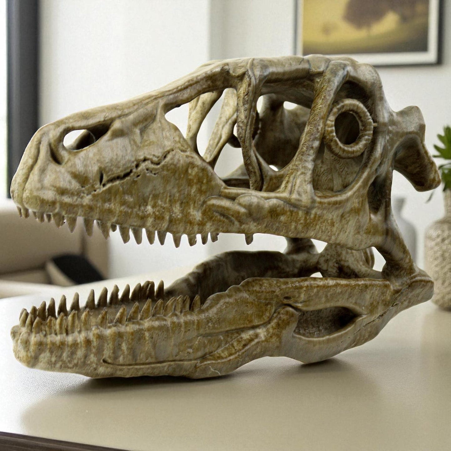 Deinonychus skull, Museum style raptor fossil sculpture for home or office decor