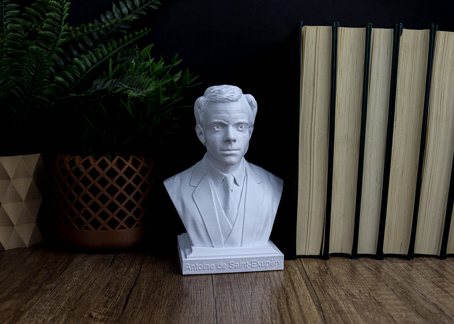 Antoine de Saint-Exupéry Bust, French Literary Sculpture for Bookshelf and Home Decor