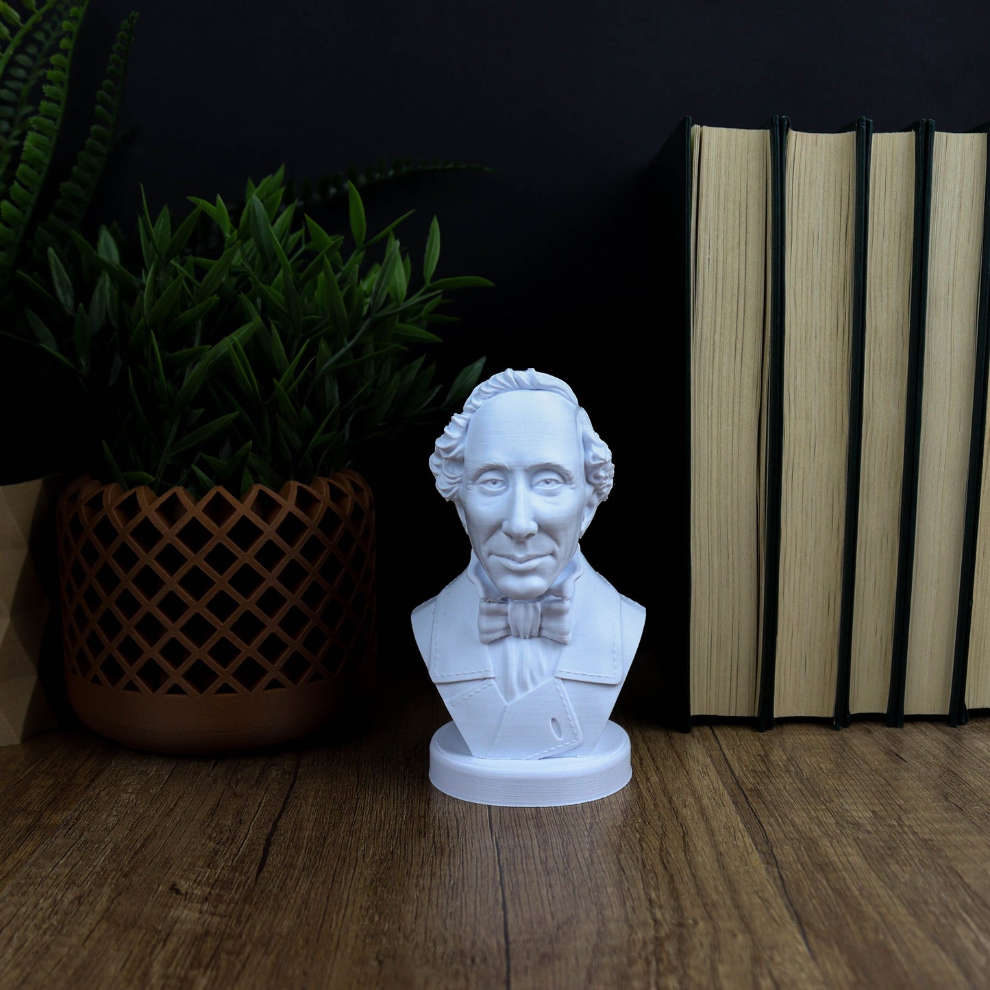 Hans Christian Andersen Bust, Danish author Statue, Bookshelf Decor Sculpture