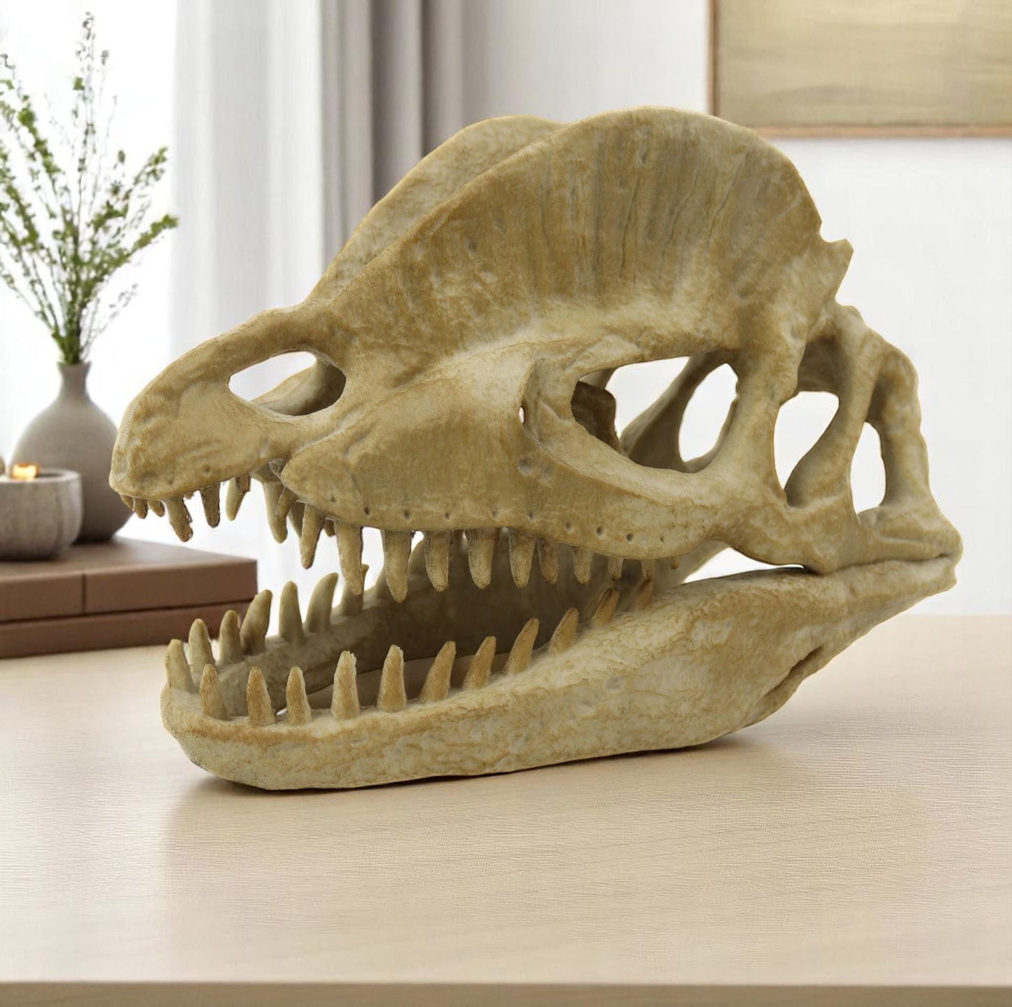 Dilophosaurus Aged Skull, Dinosaur Realistic Skull Replica, Prehistoric Dinosaur Fossil Decor, Jurassic Collectible Gift