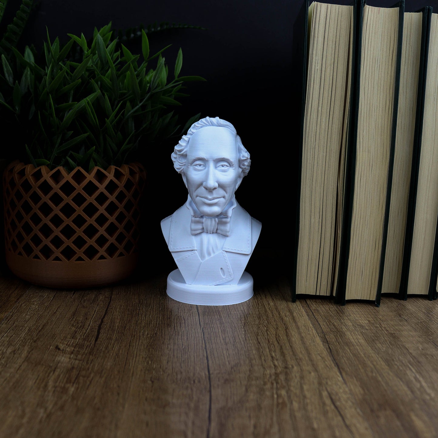 Hans Christian Andersen Bust, Danish author Statue, Bookshelf Decor Sculpture