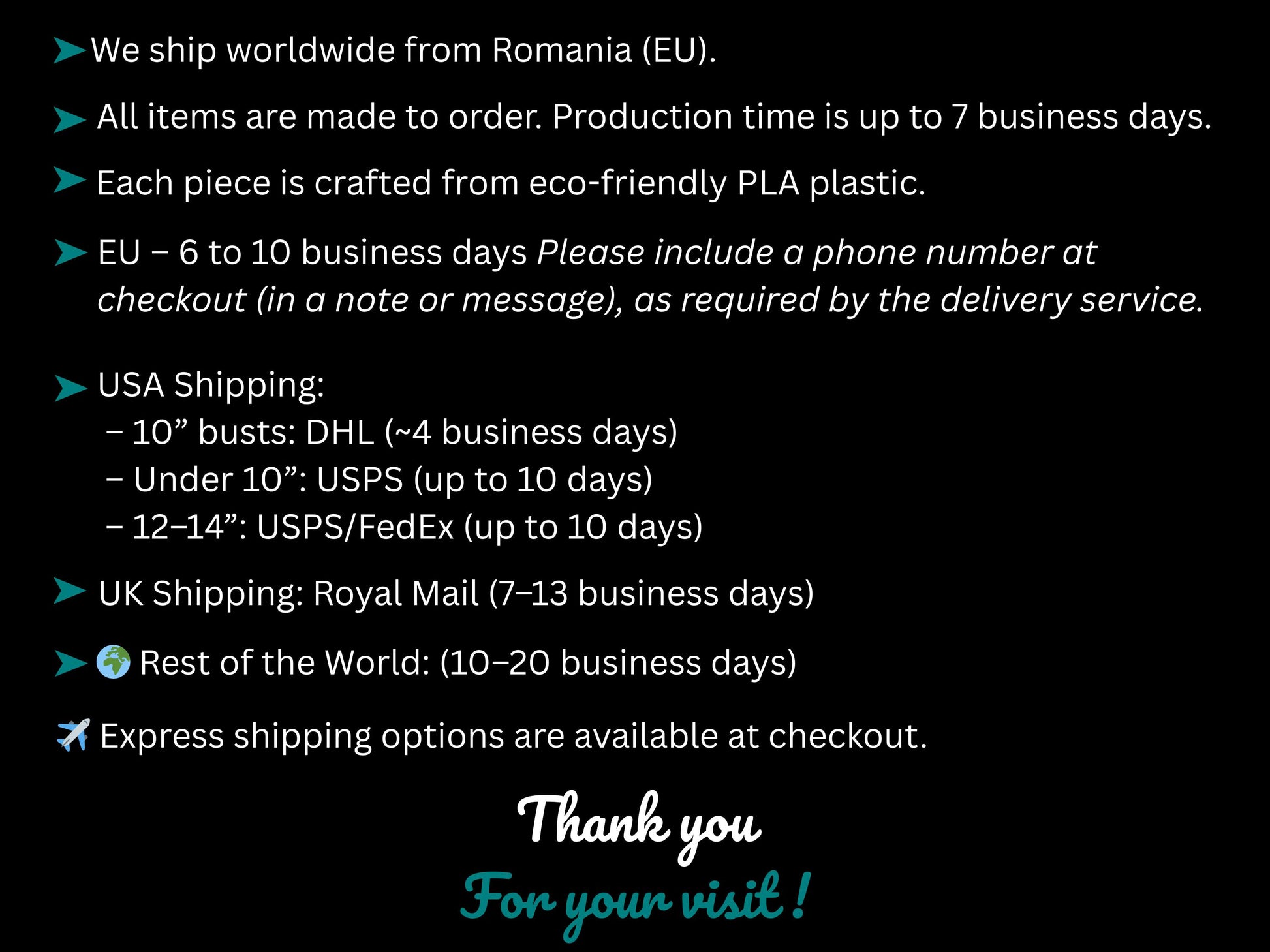 a black background with the words thank you for your visit