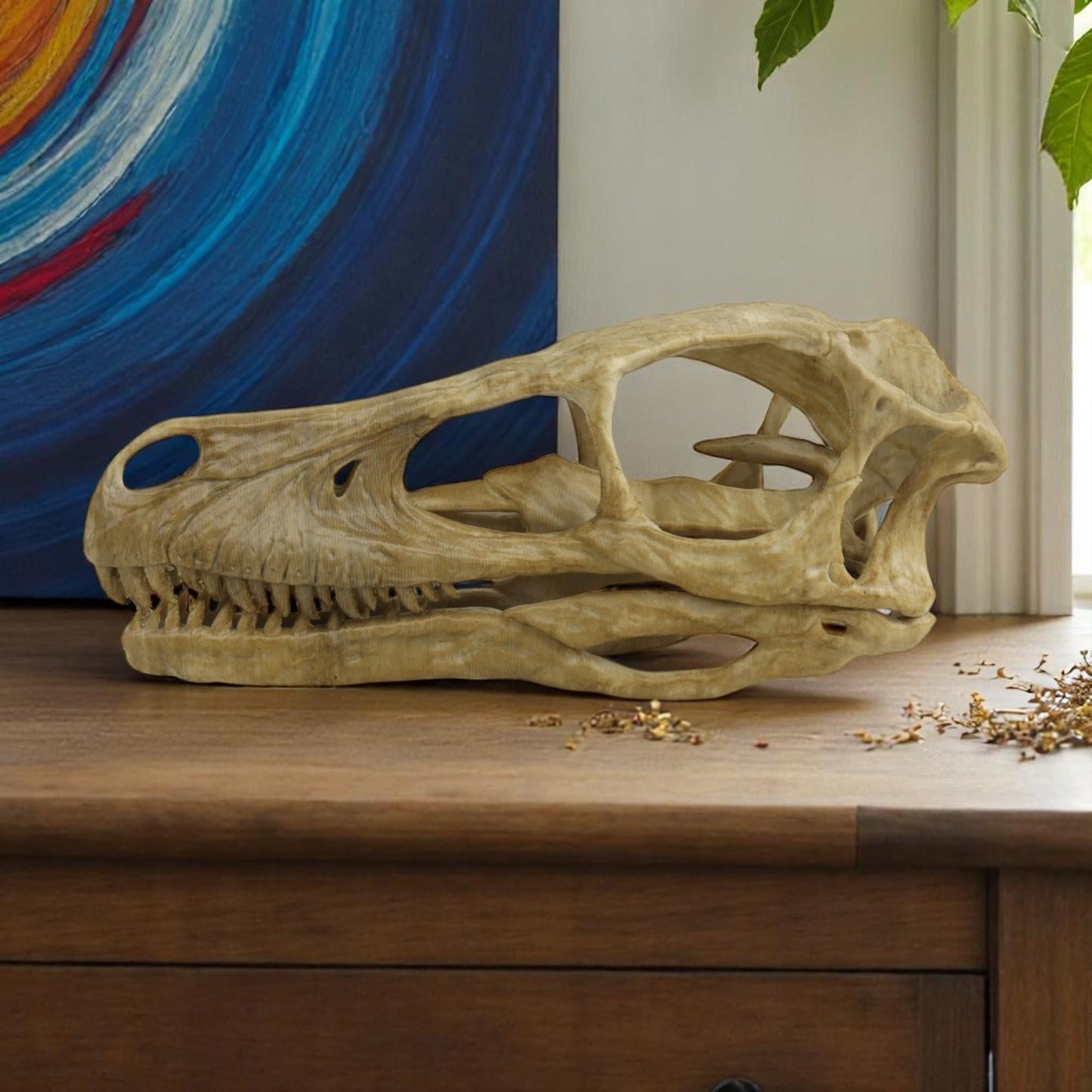 Velociraptor skull, Velociraptor Handpainted Aged Skull Replica, Prehistoric Dinosaur Fossil Decor, Jurassic Collectible Gift
