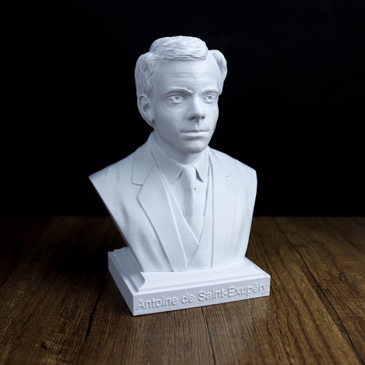 Antoine de Saint-Exupéry Bust, French Literary Sculpture for Bookshelf and Home Decor
