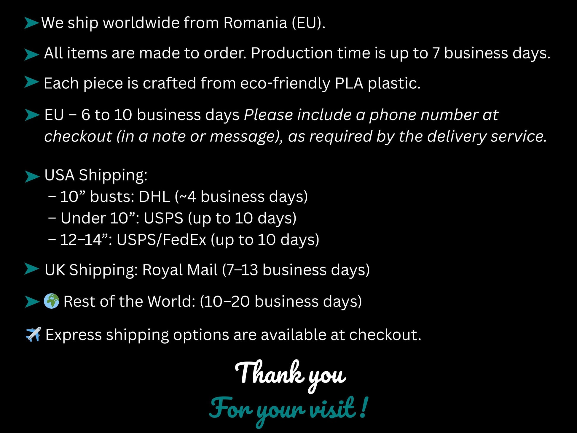 a black background with the words thank you for your visit