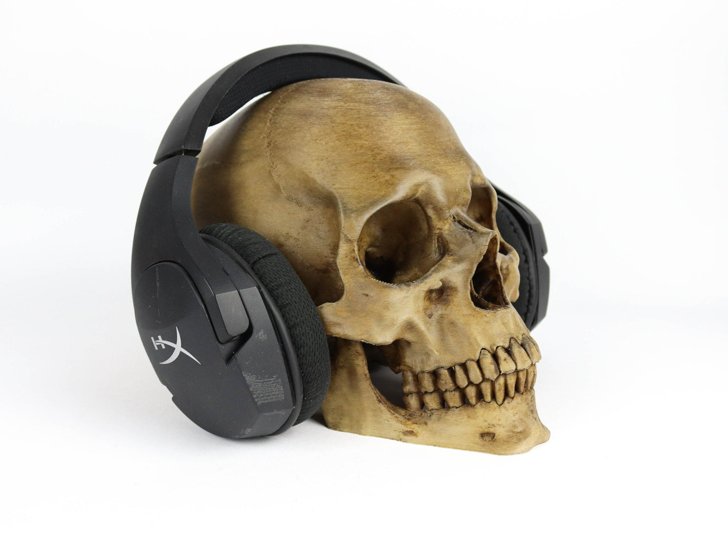 Aged Human Skull Headphone Holder, Skull Horror Decor Headphone stand