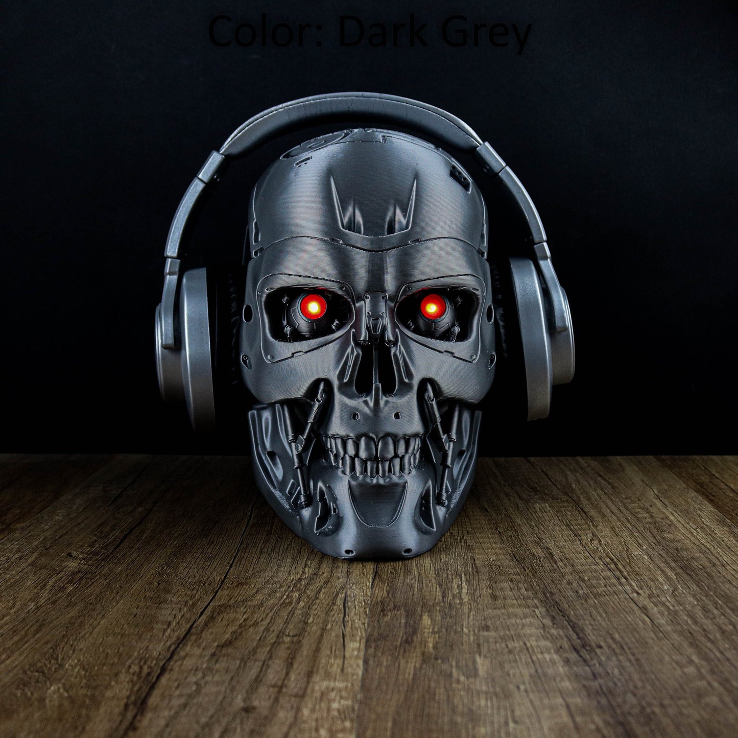 Terminator Endoskeleton Headphone Holder, Skull T-800 LED Bust, Headset Stand
