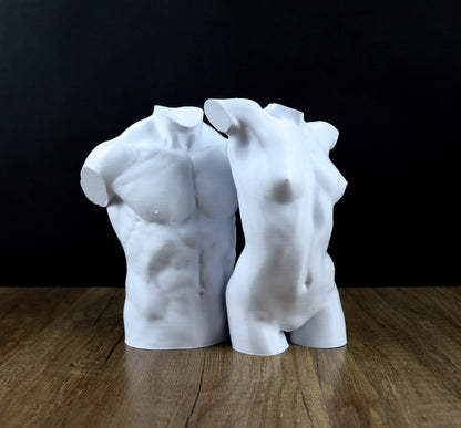 Male and Female Sculpture, Female Male Bust, Torso Naked Body Gift for her, Sculpture Decor