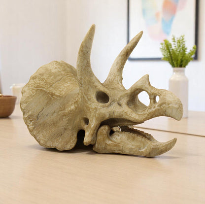 Handpainted Triceratops Skull Replica: Prehistoric Fossil Decor