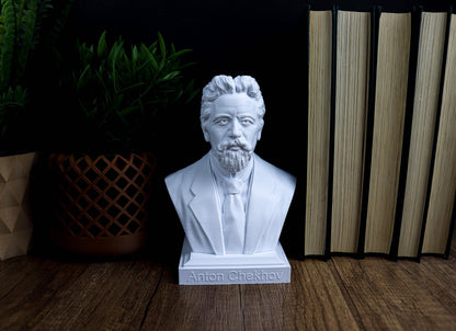 Anton Chekhov Bust, Russian Writer Sculpture, Bookshelf Decor for Literature Lovers