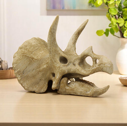 Handpainted Triceratops Skull Replica: Prehistoric Fossil Decor