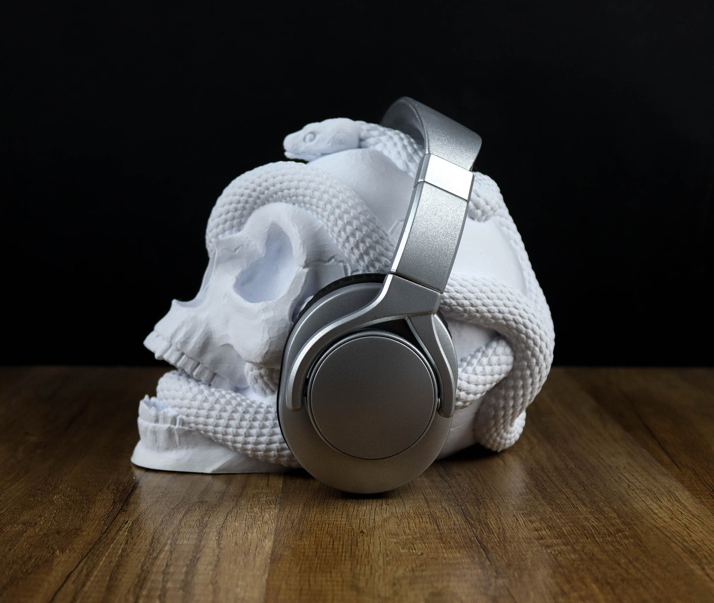 Skull and Snake Headphone Holder, Headset Stand, Bust, Sculpture, Decoration
