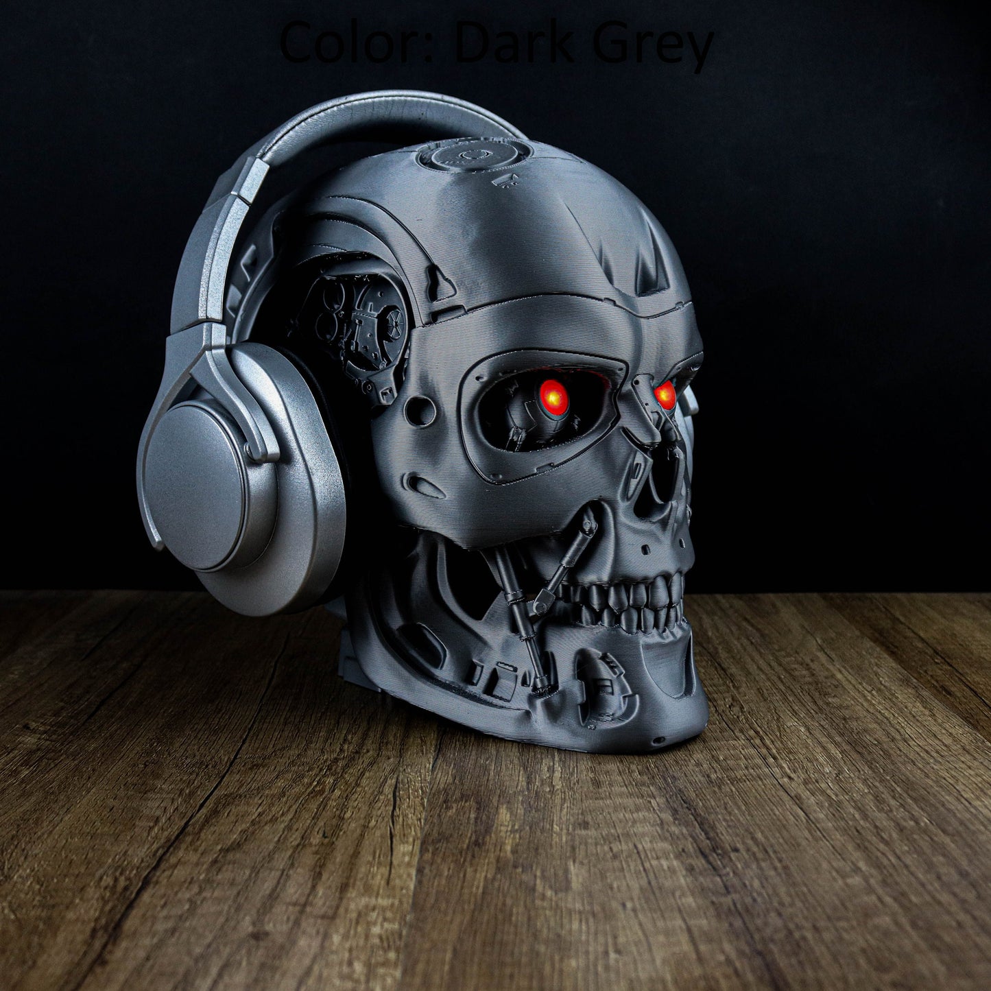 Terminator Endoskeleton Headphone Holder, Skull T-800 LED Bust, Headset Stand