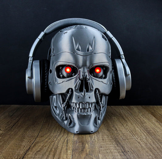 Terminator Endoskeleton Headphone Holder, Skull T-800 LED Bust, Headset Stand
