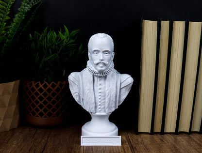 Michel de Montaigne Bust, Renaissance Philosopher Sculpture for Library or Office Decor