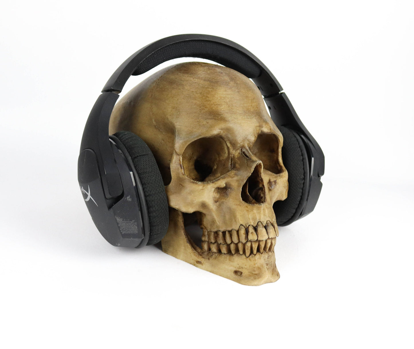 Aged Human Skull Headphone Holder, Skull Horror Decor Headphone stand