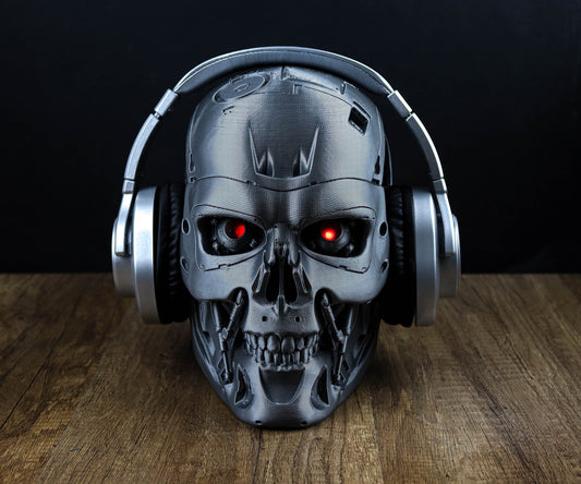Terminator Endoskeleton Headphone Holder, Skull T-800 LED Bust, Headset Stand