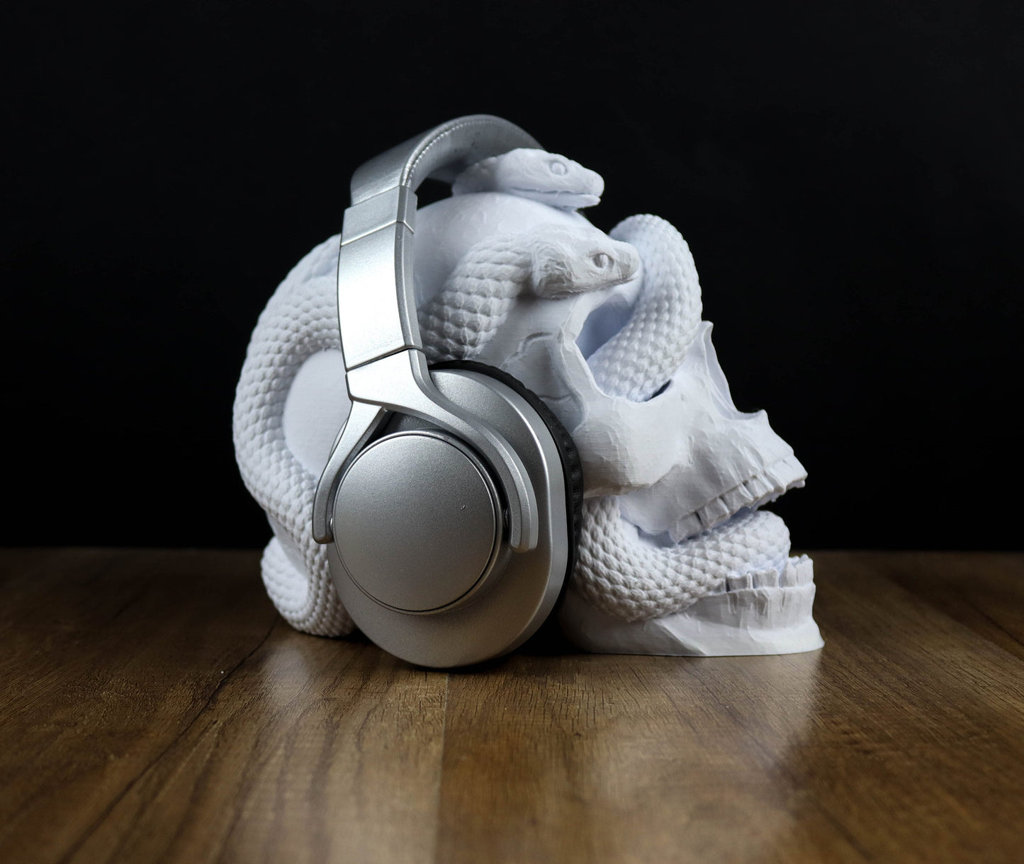 Skull and Snake Headphone Holder, Headset Stand, Bust, Sculpture, Decoration