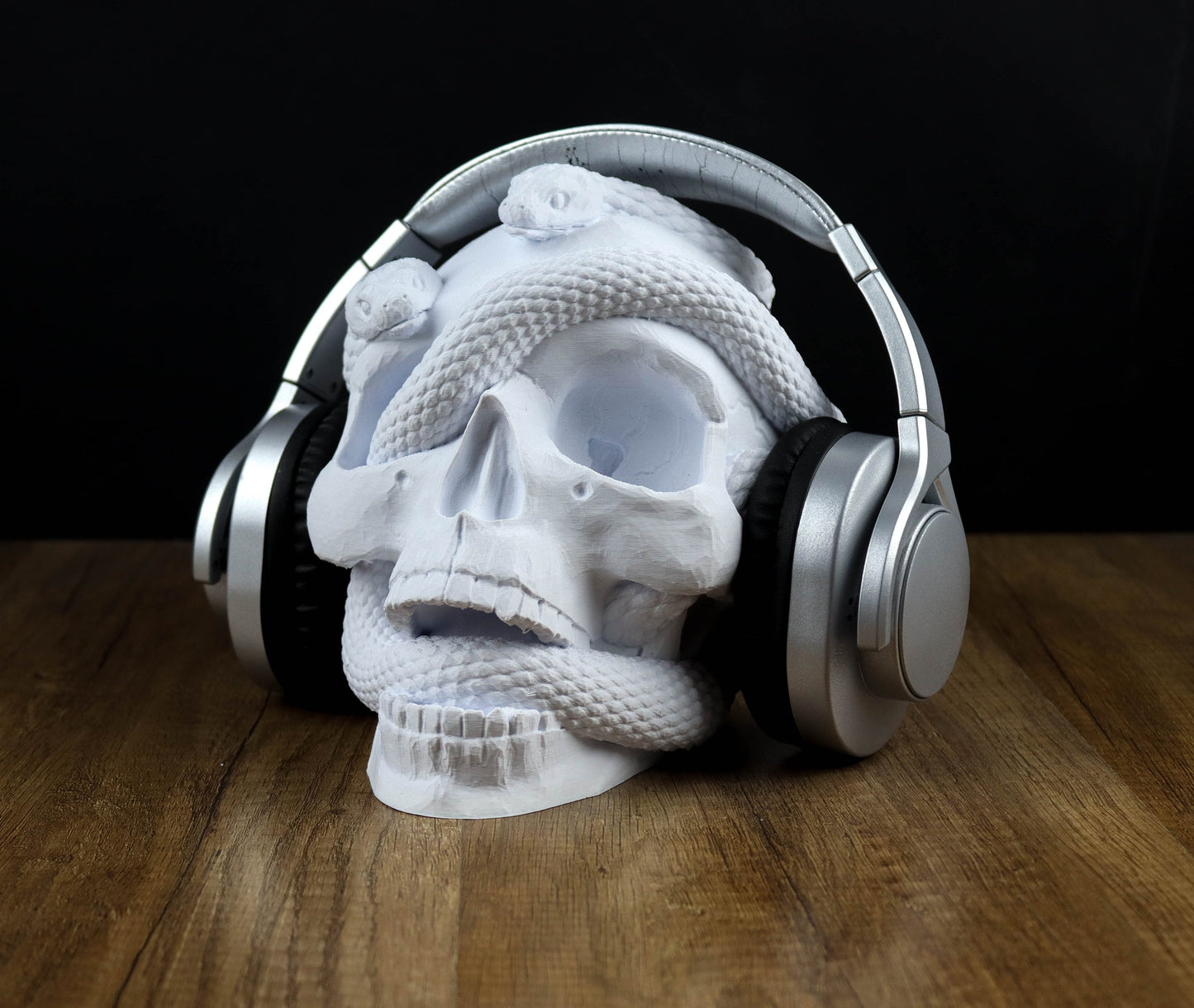 Skull and Snake Headphone Holder, Headset Stand, Bust, Sculpture, Decoration