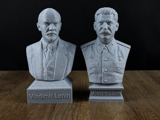 Vladimir Lenin and Joseph Stalin Busts, Russian Leadership Statues.