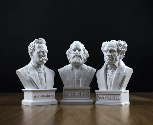 Friedrich Nietzsche, Arthur Schopenhauer, Karl Marx Pack, German Philosophers Bust Statues